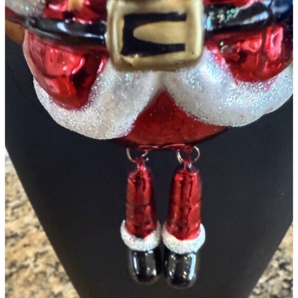 Vintage Mikasa Glass Dangling Leg Santa Holiday Ornament Toy Sack Christmas Tree - Picture 4 of 7